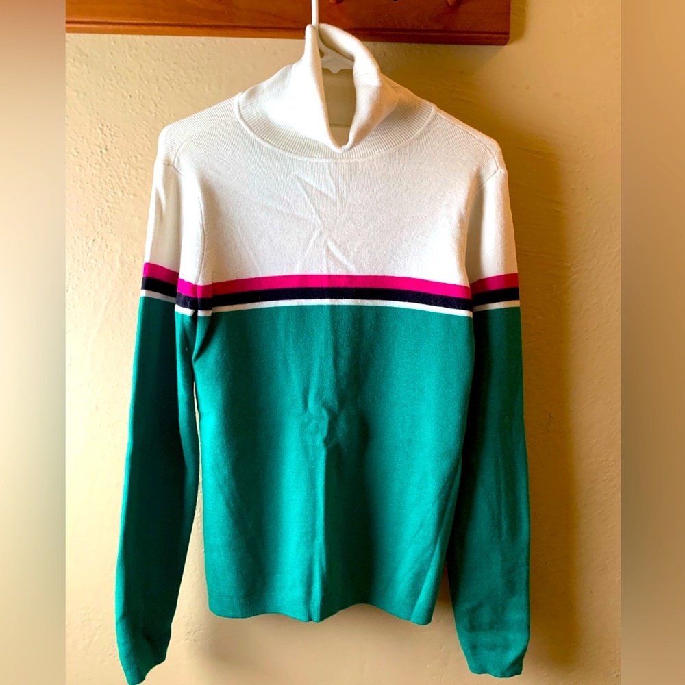 Merino wool blend vintage style striped turtleneck
